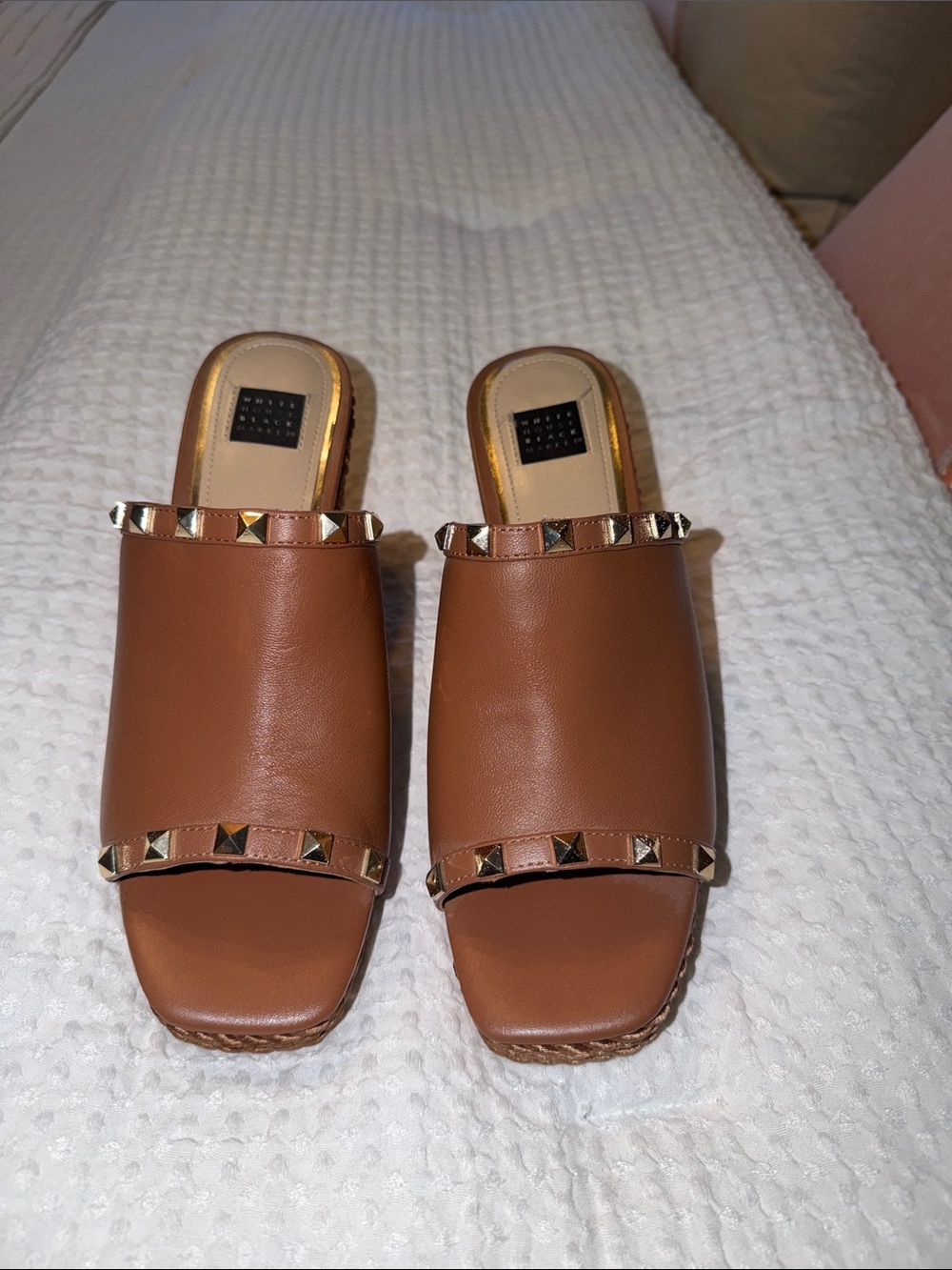 White House Black Market Brown Studded Slide Mules Like New Size 7.5
